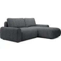 Selsey Lelu - Canapé d'angle en L avec fonction sommeil, coffre de lit et velours côtelé, réversible, gris foncé