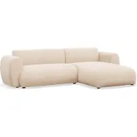 Selsey Emia - Canapé d'angle en L avec fonction sommeil, tissu chenille, orientation à droite, beige clair