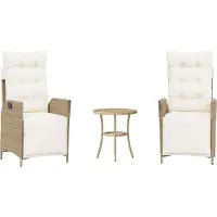 Syfax Ensemble de bistro 3 pcs avec coussins beige résine tressée