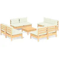vidaXL Ensemble de salon de jardin 9 pièces avec coussins Crème Pin