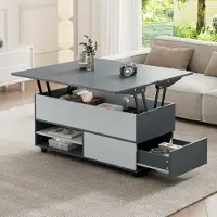 OKWISH Table Basse 100x98x65 cm - Placard, Tiroir et Rangement Semi-Ouvert - Gris