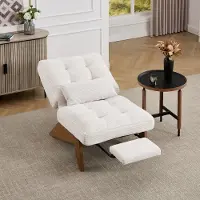 LVHOM Fauteuil relax avec fonction chaise longue, fauteuil lounge avec dossier inclinable, fauteuil de sol en velours côtelé et bois massif, pour salon, bureau, beige
