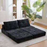 OKWISH Fauteuil Convertible - Avec Matelas Pliable et Coussin 1 Place Chenille Noir