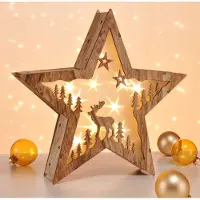 Spetebo Étoile de Noël LED en bois 30 cm - renne - Deko Aufsteller warm white illuminated - Weihnachten Advent Winter Stern Tisch Deko Beleuchtung betrieben Batterie