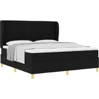 Syfax Lit à ressorts avec tête de lit Noir 200 x 180 cm tissu