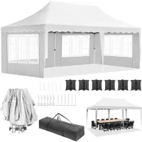 StarTech.com Pavillon pliable - Tente de réception pop-up - 3x6 m - étanche HDPE enduitPolyuréthane- UV50+ - hauteur réglable - cadre aluminium - 4 parois latérales + 6 sacs de sable - blanc