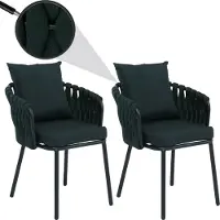 Mendler Lot de 2 chaises de salle à manger en aluminium HWC-P89, chaise d'intérieur avec accoudoirs, tissu/textile (180 g/m²) tressage en corde vert