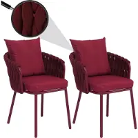 Mendler Lot de 2 chaises de salle à manger en aluminium HWC-P89, chaise d'intérieur avec accoudoirs, tissu/textile (180 g/m²) tressage en corde bordeaux