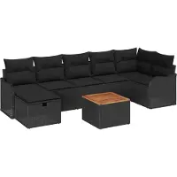 Syfax Salon de jardin modulable 8 pièces, canapé d'angle avec rangement, poly rotin noir, résistant aux UV, 7 places, coussins déhoussables.