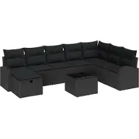 Syfax Ensemble de canapé de jardin avec coussin 9 pcs Noir Poly rotin