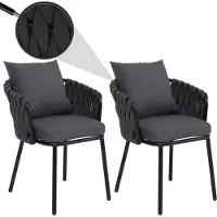 Mendler Lot de 2 chaises de salle à manger en aluminium HWC-P89, chaise d'intérieur avec accoudoirs, tissu/textile (180 g/m²) tressage en corde anthracite