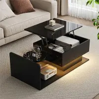 Sweiko table basse, noir brillant, table d'appoint, table basse avec verre et effet LED, avec plateau en verre