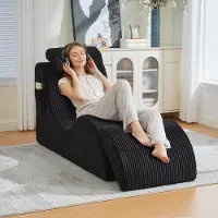 LVHOM Chaise longue rembourrée avec coussins et repose-pieds amovibles, Chaise longue de relaxation, Fauteuil de relaxation avec fonction de sommeil, tissu velours côtelé, noir