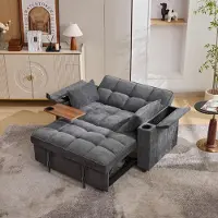 OKWISH Canapé-lit Convertible - Canapé-lit 3 en 1 Avec Ports USB et Type-C, Plateau Rotatif Caché et Porte-Gobelets, Tissu, 140,5x74x82 cm, Gris