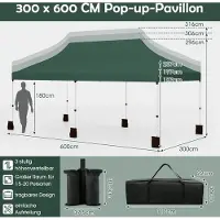 Northix Tente pop-up 300 x 600 cm, hauteur réglable, verte