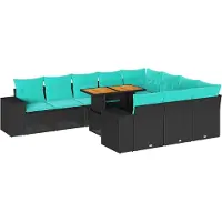 Syfax Salon de jardin 11 pcs avec coussins noir résine tressée