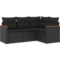Syfax Salon de jardin 4 pcs avec coussins noir résine tressée