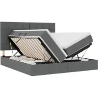 Syfax Lit de rangement LED avec matelas Gris foncé 200 x 200 cm Tissu