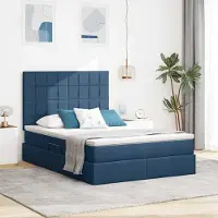 Prolenta Lit coffre exclusif avec matelas, couleur bleu, 140 x 200 cm, revêtement en tissu