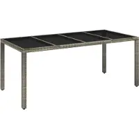 Syfax Table de jardin dessus en verre Gris 190x90x75cm Résine tressée