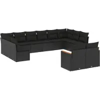 Syfax Salon de jardin 12 pcs avec coussins noir résine tressée