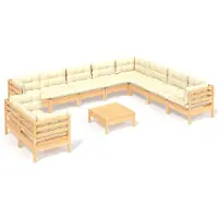 Syfax Salon de jardin 11 pcs avec coussins crème Bois de pin solide