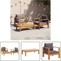 The Living Store Ensemble de canapés de jardin 3 pièces avec coussins en bois massif d'acacia