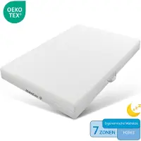 Merax Matelas en mousse froide 140 x 200 cm, mousse confort 7 zones, matelas réversible H2 & H3, housse lavable, poignées, blanc
