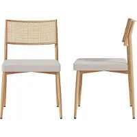 En.casa Chaise de salle à manger « Jördfjok », lot de 2 chaises rembourrées avec structure métallique, revêtement textile aspect rotin/beige