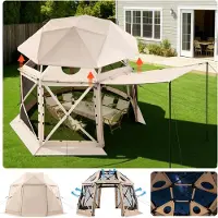 StarTech.com Tente pliante Pop-up Party - Tente dôme 13 côtés - Dimensions 3,6 x 3,6 m - Pour 8 à 10 personnes - Toit amovible - Aération à 360° - Protection UV - Avec sac de transport - Beige