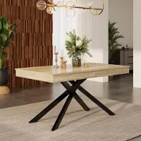 SUCCESS COURIER Table à rallonges 140-180 x 80 cm en chêne, table de cuisine pour 6 à 8 personnes, table à manger avec pieds métalliques croisés, plateau de 93 mm d'épaisseur, style moderne, salon