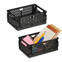 Relaxdays 4 bacs pliants, petits paniers de rangement, pliables et empilables, dimensions (H x L x P) : 10 x 25 x 26,5 cm, plastique, noir