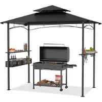 QEENTOE , pavillon de barbecue, 245 x 153 x 250 cm, imperméable, avec extracteur de fumée et protection UV, abri de barbecue résistant au vent pour jardin et camping, couleur noire
