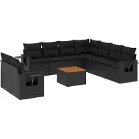 Syfax Salon de jardin 10 pcs avec coussins noir résine tressée