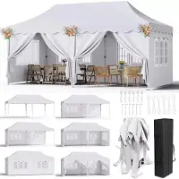 StarTech.com Pavillon de jardin et tente de réception - Pavillon pliable Pop Up - 3 x 6 m - 6 panneaux latéraux - RevêtementPolyuréthaneOxford 420D - Imperméable - UV 50+ - Structure en acier - Blanc