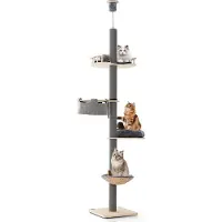 Coast Arbre à chat à 5 étages 236-271cm, Arbre à chats du sol au plafond, Arbre à grimper avec hamac, panier & lit, Meubles pour chats en bois, Gris