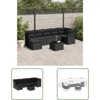 The Living Store Ensemble de jardin canapé 8 pièces avec coussins Noir Poly Rattan
