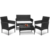 Jayseuw Ensemble de meubles de jardin en polyrotin - table, canapé et 2 chaises - noir