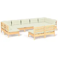 Syfax Salon de jardin 9 pcs avec coussins crème bois de pin massif