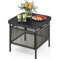 Costway Table d'appoint Outdoor résistante aux intempéries, table de jardin en polyrattan avec trou pour parasol, petite table de balcon, table basse 56 x 56 x 49cm