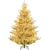 Costway Arbre de Noël artificiel 210cm avec neige, Sapin de Noël avec LED blanc chaud, 13 modes, minuterie & luminosité réglable