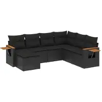 Syfax Salon de jardin 7 pcs avec coussins noir résine tressée