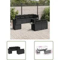The Living Store Ensemble de jardin canapé 8 pièces avec coussins Noir Poly Rattan
