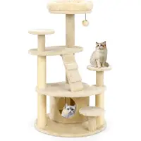 Costway Arbre à chat petit, Arbre à chat en bois, Arbre à chat avec niche pour chats, balle, échelle, plateformes & griffoirs, Meubles pour chats Arbre à grimper Beige clair
