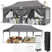 StarTech.com Tente pliante/tente de réception - Pop Up 3 x 6 m - 420D Oxford, revêtementPolyuréthane- Imperméable - Protection UV 50+ - Armature en acier - 6 panneaux latéraux et 12 piquets - Gris