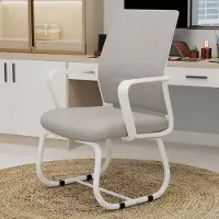 OKWISH Fauteuil de bureau moderne avec dossier en maille et accoudoirs, fauteuil de travail pour maison ou bureau, gris + blanc