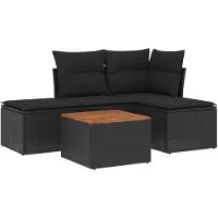 Syfax Salon de jardin 5 pcs avec coussins noir résine tressée