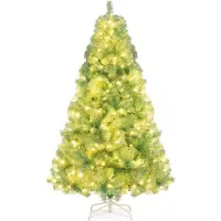 Costway Sapin de Noël artificiel 180cm avec LED blanc chaud, 8 modes & support métallique, sapin de Noël, arbre de Noël artificiel pour la maison