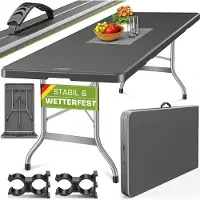 Tillvex Table de jardin 220x70cm pliante anthracite plastique | Table de buffet avec poignée | Table pliante pour jardin terrasse et balcon | Table de camping 10 personnes