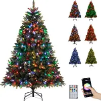 Costway Arbre de Noël artificiel 180cm, Sapin avec 370 lumières multicolores RGB, 1054 pointes de branches & télécommande, Sapin de Noël